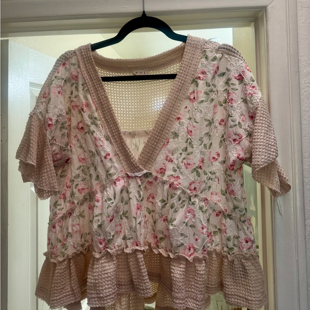 POL Pink Floral Ruffled Blouse